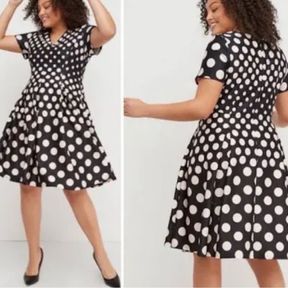 Lane Bryant Black and Pink Polka Dot Fit-and-Flare Dress 22/24